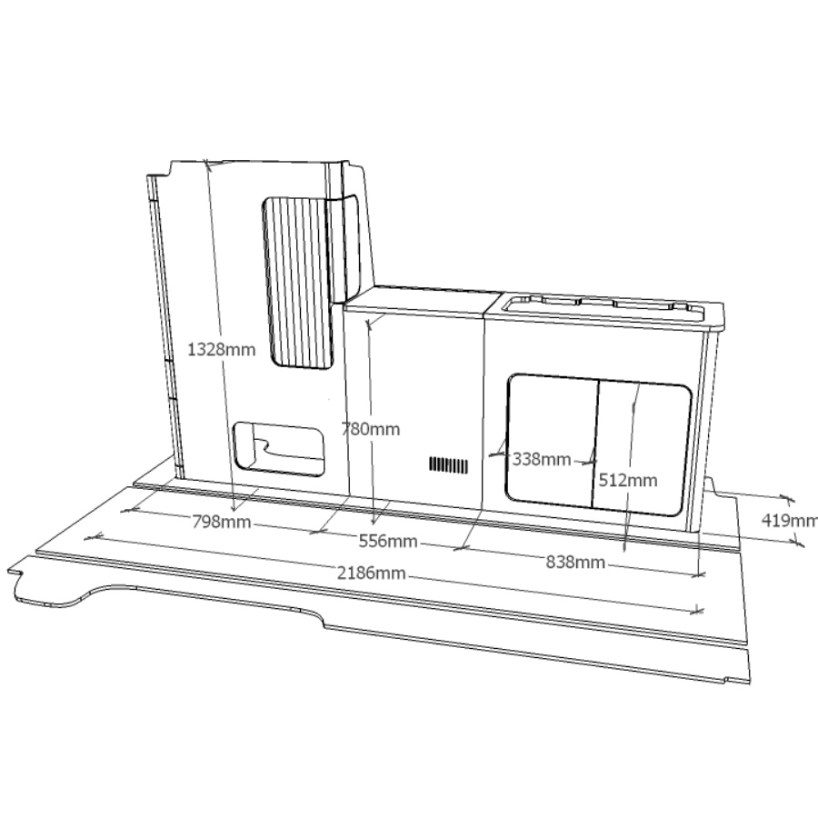 VW T5 & T6 California complete furniture kit dimensions.
